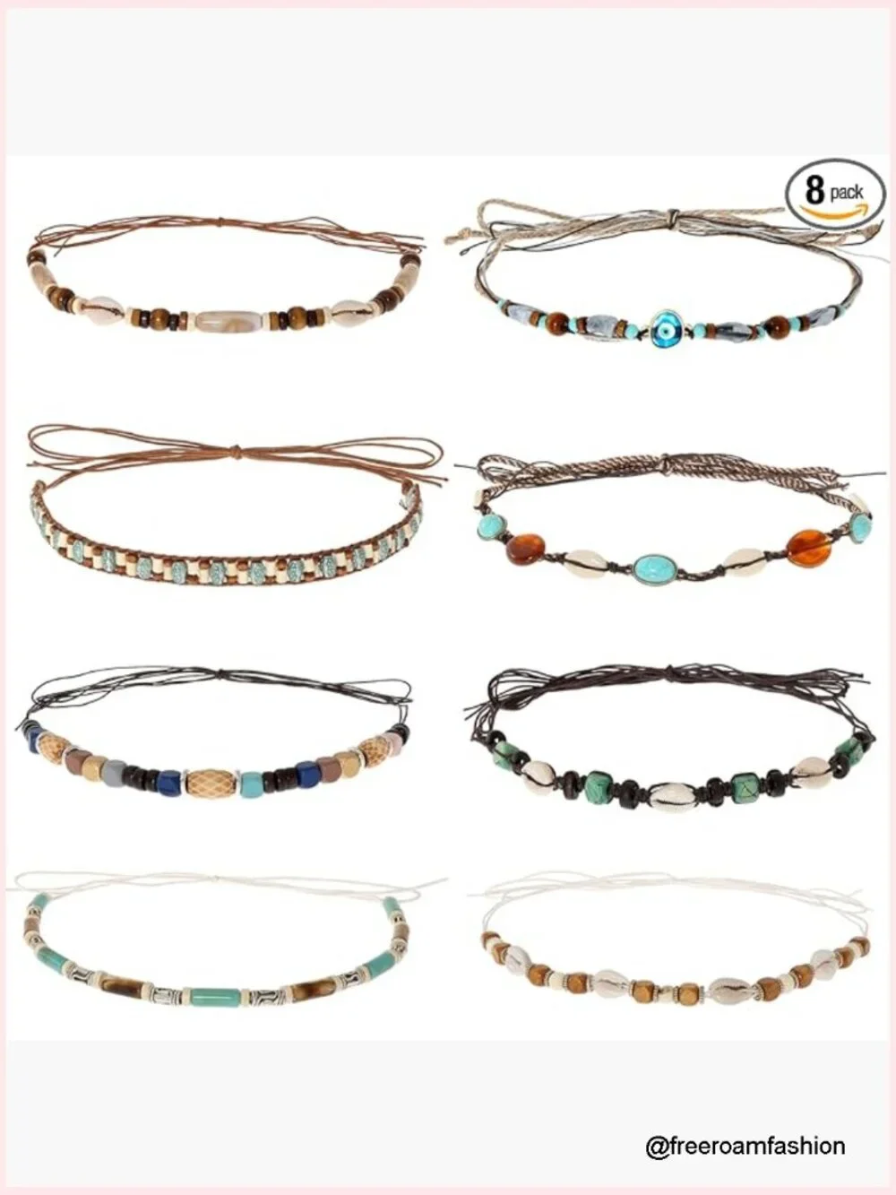 8pcs Ethnic Beaded Hat Bands - Western Cowboy Hat Belts for Women Men